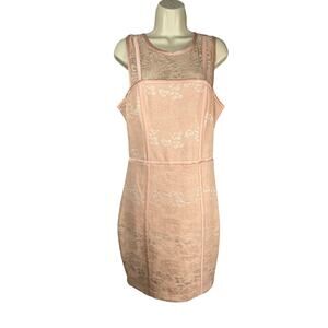 Bebe Dress Womens 10 Blush Pink Lace Illusion Neck Sheath Party Cocktail